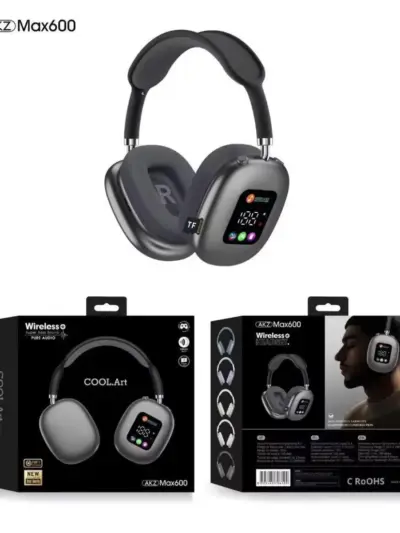 Max 600 Black Bluetooth Display Headphone – Long-Lasting Battery, ABS Plastic