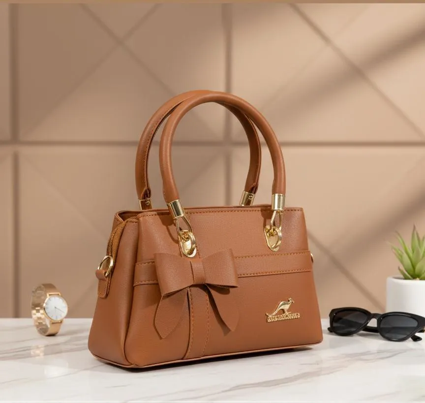 Girl’s Brown Leather Hand Bag – Plain Top Handle (1 Pc, Leather)