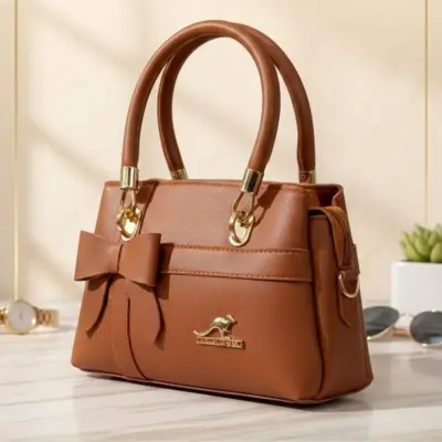 Girl’s Brown Leather Hand Bag – Plain Top Handle (1 Pc, Leather)