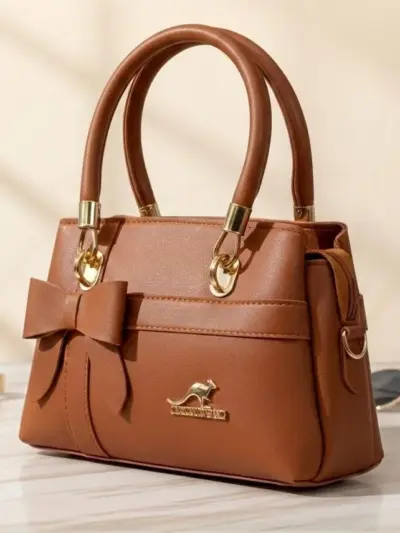 Girl’s Brown Leather Hand Bag – Plain Top Handle (1 Pc, Leather)