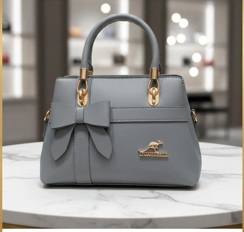 Girl’s Blue Leather Hand Bag – Plain Top Handle (1 Pc, Leather)