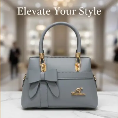 Girl’s Blue Leather Hand Bag – Plain Top Handle (1 Pc, Leather)