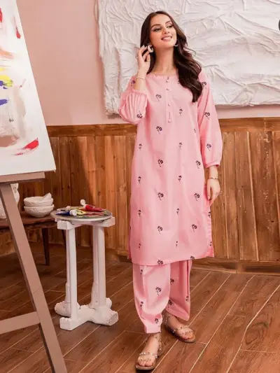 Women’s Pink 2-Piece Unstitched Dhanak Fully Embroidered Suit – Shirt & Trouser (Winter Wear)