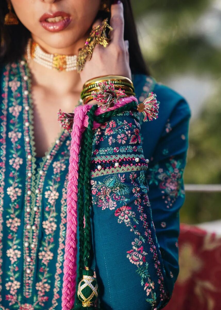 Hussain Rehar Women’s Blue 3-Piece Unstitched Dhanak Embroidered Suit with Pashmina Dupatta