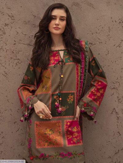 Karandi Most Hit Articles Women’s 3 Pcs Unstitched Digital Print Karandi Suit – Brown (Shirt 3m, Trouser & Dupatta 2.5 Gazz)