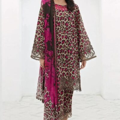 Women’s 3 Pcs Unstitched Digital Print Karandi Suit – Black | Shirt, Trouser & Dupatta (3m Shirt, 2.5 Gazz Trouser & Dupatta)