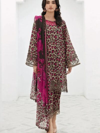 Women’s 3 Pcs Unstitched Digital Print Karandi Suit – Black | Shirt, Trouser & Dupatta (3m Shirt, 2.5 Gazz Trouser & Dupatta)