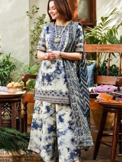 Karandi Most Hit Articles 3 Pcs Women’s Unstitched Digital Print Suit – Blue | Shirt, Trouser & Dupatta (Winter Wear)