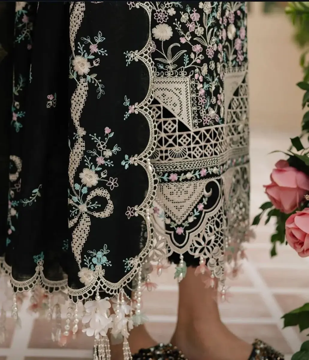 FARASHA Women’s Dhanak 3 Pcs Unstitched Embroidered Suit – Multicolor | Patch Work Daman Winter Wear