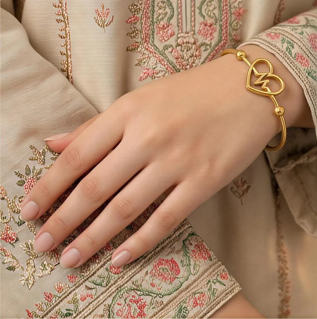 Heartbeat Design Gold Plated Jewelry Set for Women – Stainless Steel Necklace, Bracelet & Tops (4-Piece Set, Free Size)