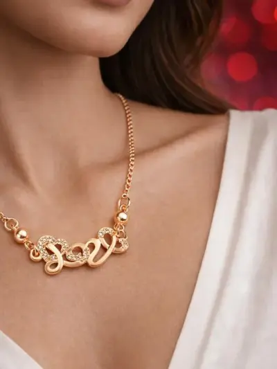 Love Heart Design Gold Necklace for Women – Elegant Alloy Necklace with Off-White Stone (Adjustable, 1 Pc)