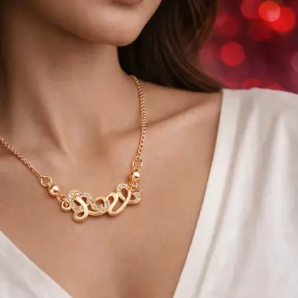 Love Heart Design Gold Necklace for Women – Elegant Alloy Necklace with Off-White Stone (Adjustable, 1 Pc)