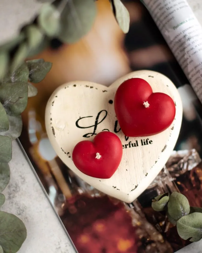 Red Heart Rose Scented Candle Gift Set – Heart-Shaped Paraffin Wax Candles (Pack of 4)