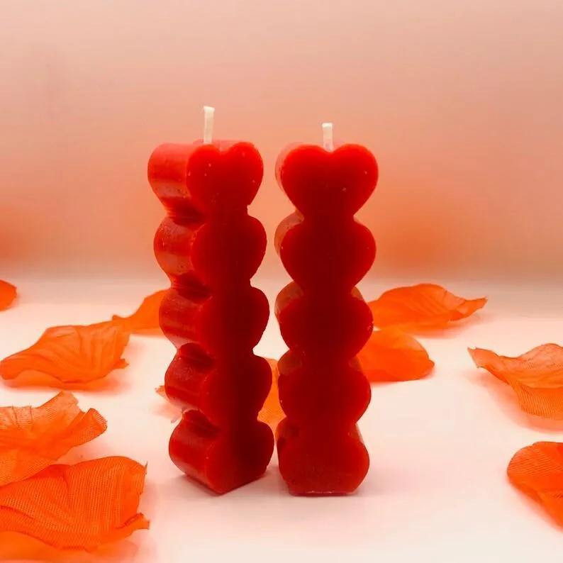 Romantic Long Heart Candle Set – Red Paraffin Wax Decorative Candles (3.5 Inch, 4 Pcs)