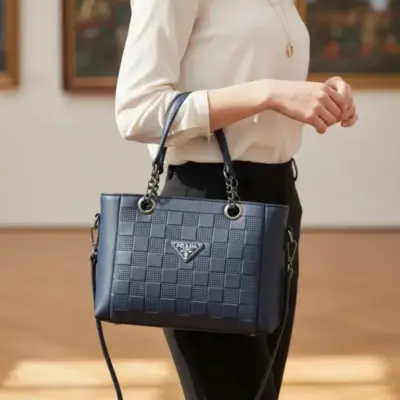 Prada Women’s Leather Hand Bag – Textured Multicolor Top Handle (1 Pc, 8x10 Inches)