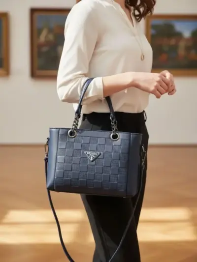Prada Women’s Leather Hand Bag – Textured Multicolor Top Handle (1 Pc, 8x10 Inches)