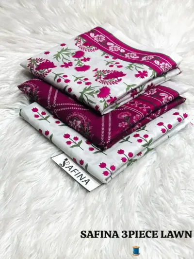 Women’s 3 Pcs Unstitched Maroon Printed Lawn Suit – Printed Shirt, Lawn Trouser & Dupatta (3m Shirt, 2.5m Trouser, 2.5m Dupatta)
