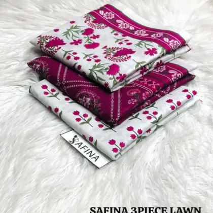 Women’s 3 Pcs Unstitched Maroon Printed Lawn Suit – Printed Shirt, Lawn Trouser & Dupatta (3m Shirt, 2.5m Trouser, 2.5m Dupatta)