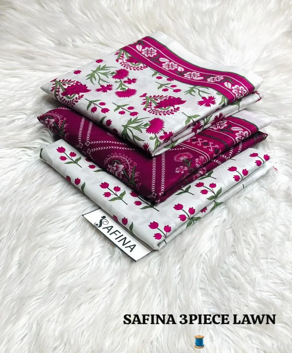 Women’s 3 Pcs Unstitched Maroon Printed Lawn Suit – Printed Shirt, Lawn Trouser & Dupatta (3m Shirt, 2.5m Trouser, 2.5m Dupatta)