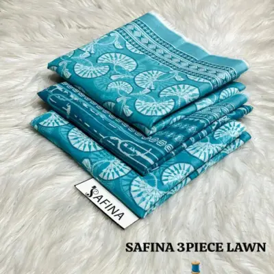 Women’s 3 Pcs Unstitched Printed Lawn Suit – Blue | Printed Shirt, Trouser & Dupatta (3m Shirt, 2.5m Trouser, 2.5m Dupatta)