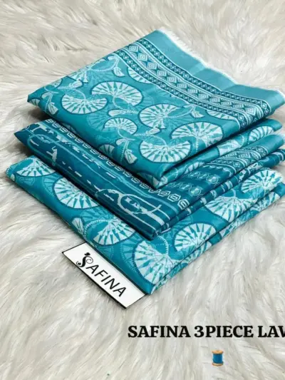 Women’s 3 Pcs Unstitched Printed Lawn Suit – Blue | Printed Shirt, Trouser & Dupatta (3m Shirt, 2.5m Trouser, 2.5m Dupatta)