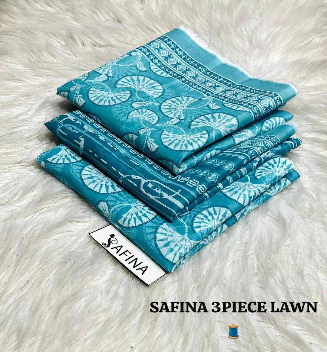 Women’s 3 Pcs Unstitched Printed Lawn Suit – Blue | Printed Shirt, Trouser & Dupatta (3m Shirt, 2.5m Trouser, 2.5m Dupatta)