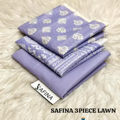Women’s 3 Pcs Unstitched Lilac Printed Lawn Suit – Printed Shirt, Lawn Trouser & Dupatta (3m Shirt, 2.5m Trouser, 2.5m Dupatta)