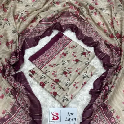 Women’s 3 Pcs Unstitched Printed Lawn Suit – White | Printed Shirt, Dupatta & Trouser (Summer Wear)