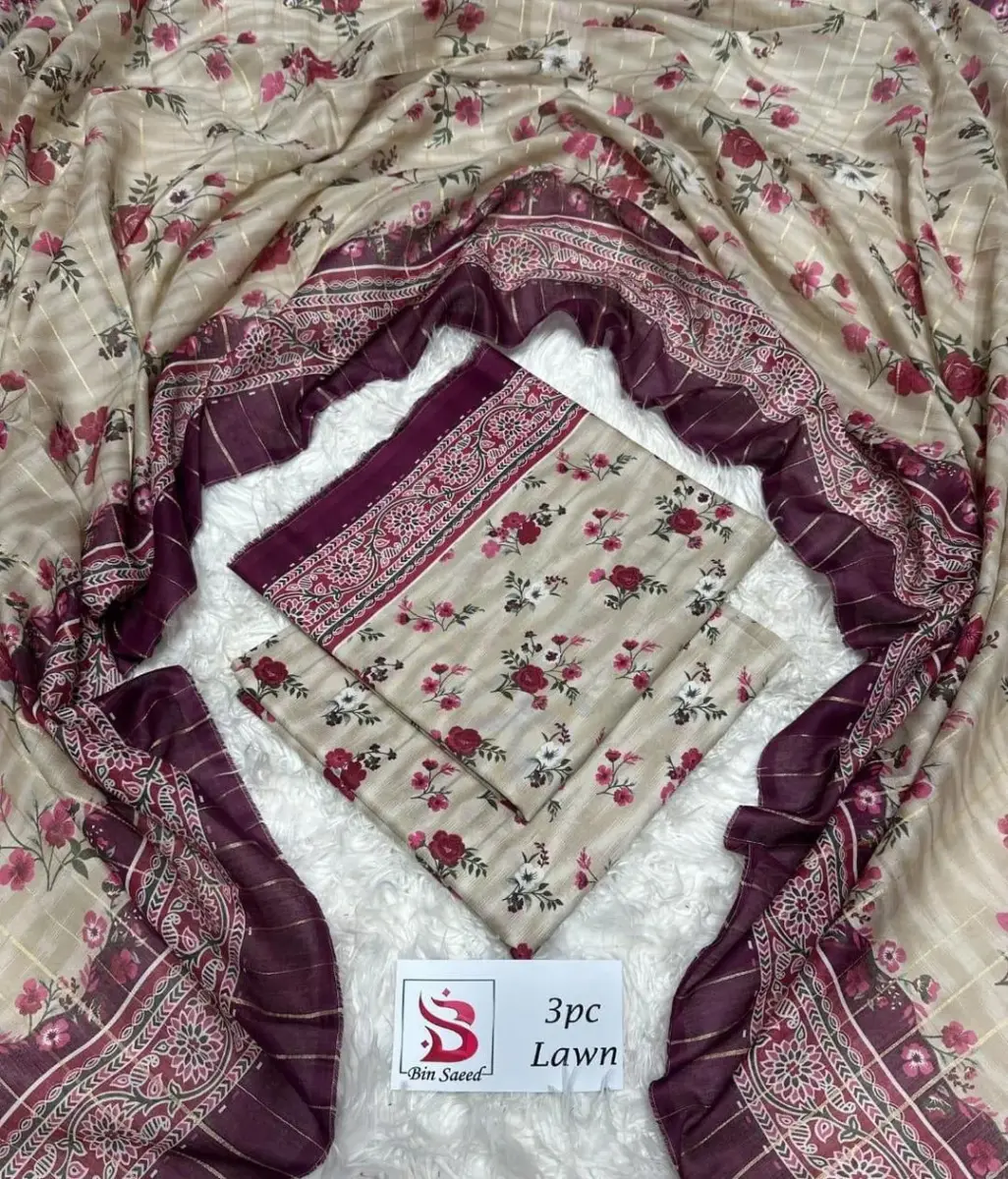 Women’s 3 Pcs Unstitched Printed Lawn Suit – White | Printed Shirt, Dupatta & Trouser (Summer Wear)