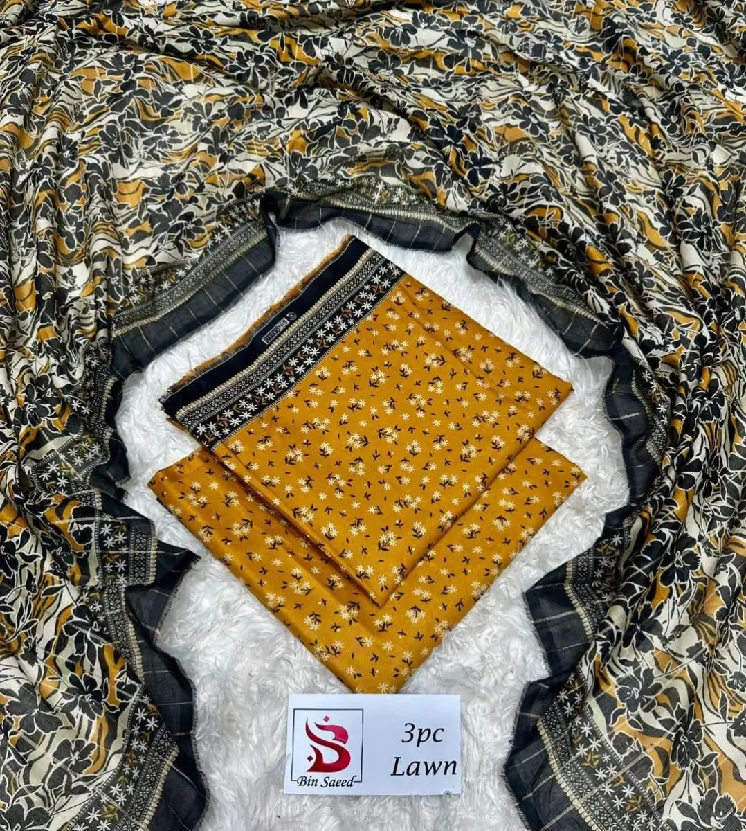 Women’s 3 Pcs Unstitched Printed Lawn Suit – Yellow | Printed Shirt, Dupatta & Trouser (Summer Wear)