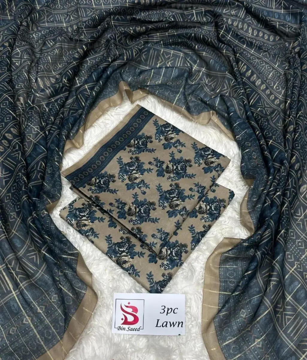 Women’s 3 Pcs Unstitched Printed Lawn Suit – Grey | Printed Shirt, Dupatta & Trouser (Summer Wear)