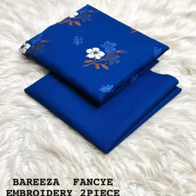 Women’s 2 Pcs Unstitched Embroidered Cotton Lawn Suit – Blue | Embroidered Shirt (3m) & Plain Trouser (2.5m)