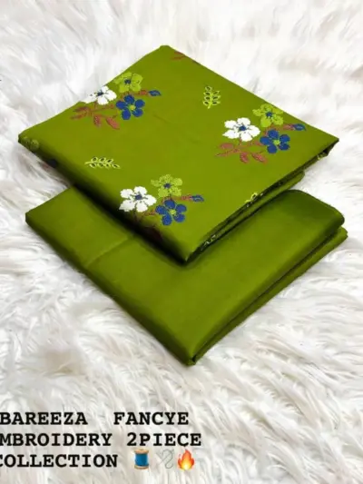 Women’s 2 Pcs Unstitched Embroidered Cotton Lawn Suit – Green | Embroidered Shirt (3m) & Plain Trouser (2.5m)