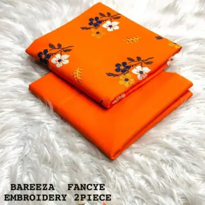 Women’s 2 Pcs Unstitched Embroidered Cotton Lawn Suit – Golden | Embroidered Shirt (3m) & Plain Trouser (2.5m)