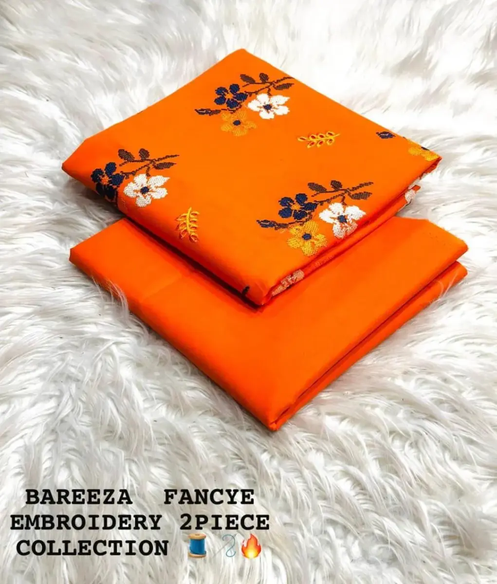 Women’s 2 Pcs Unstitched Embroidered Cotton Lawn Suit – Golden | Embroidered Shirt (3m) & Plain Trouser (2.5m)