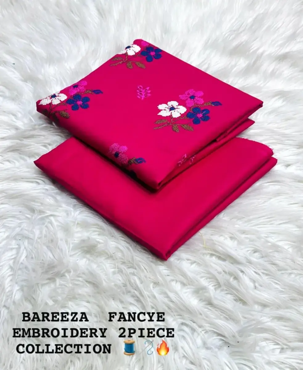 Women’s 2 Pcs Unstitched Embroidered Cotton Lawn Suit – Pink | Embroidered Shirt (3m) & Trouser (2.5m)