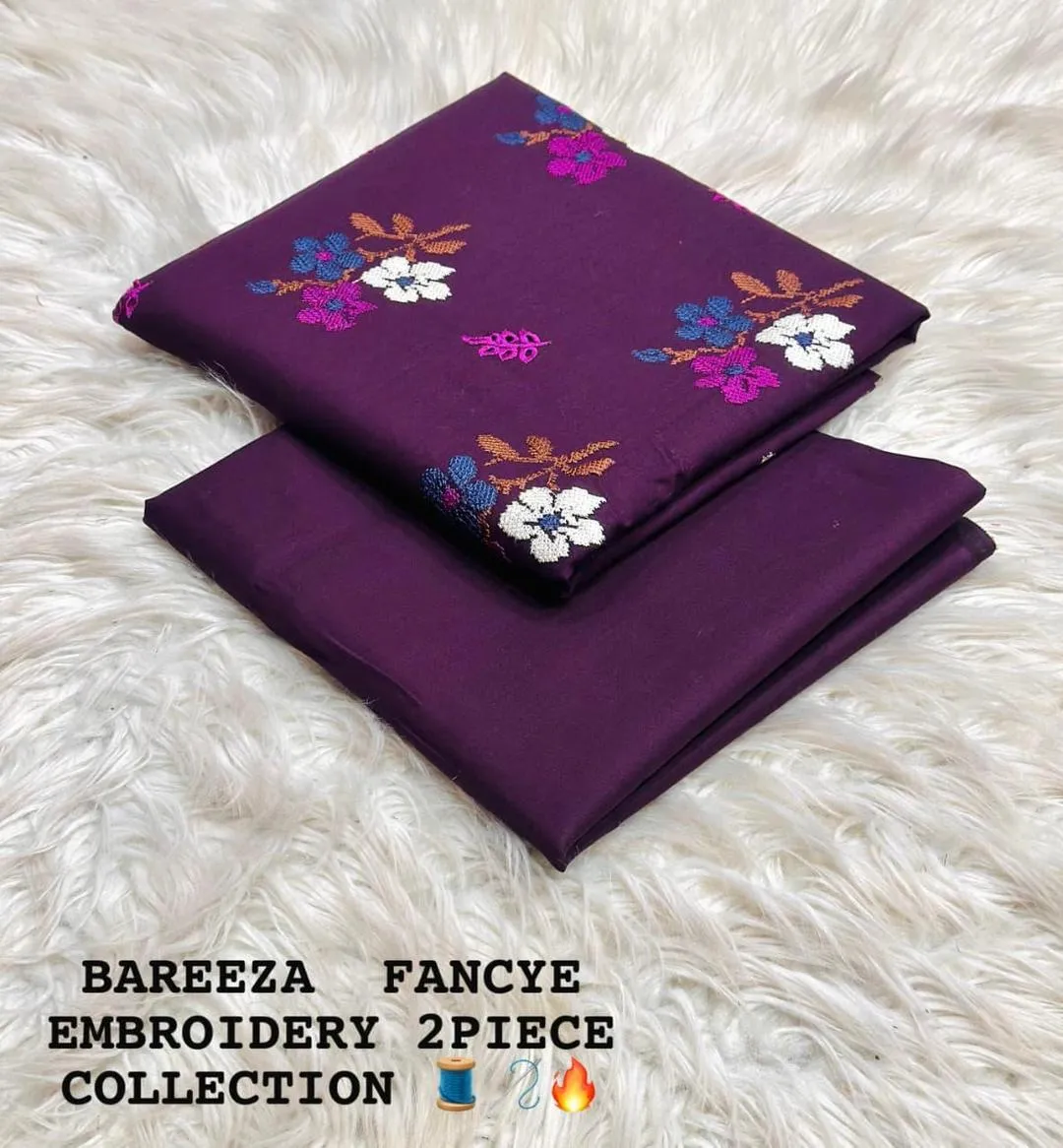 Women’s 2 Pcs Unstitched Embroidered Cotton Lawn Suit – Magenta | Embroidered Shirt (3m) & Plain Trouser (2.5m)