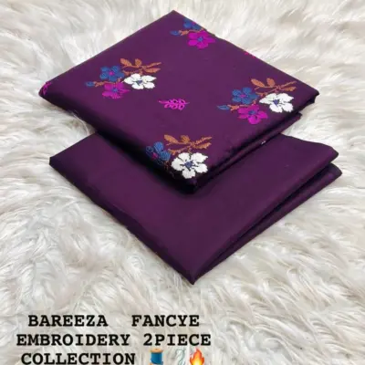 Women’s 2 Pcs Unstitched Embroidered Cotton Lawn Suit – Magenta | Embroidered Shirt (3m) & Plain Trouser (2.5m)