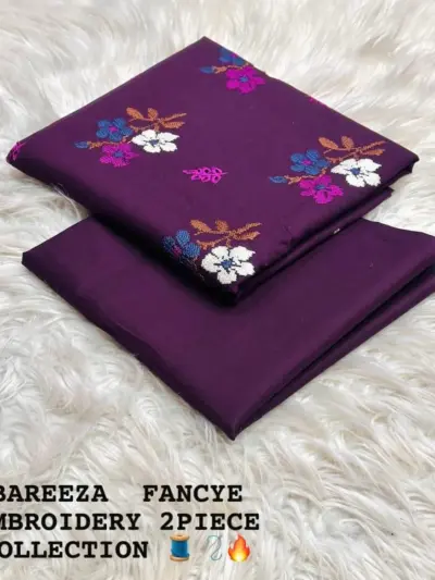 Women’s 2 Pcs Unstitched Embroidered Cotton Lawn Suit – Magenta | Embroidered Shirt (3m) & Plain Trouser (2.5m)