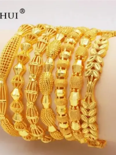 Antique Gold Plated Adjustable Kara Bangles for Women (2-Piece Alloy Set, Golden Finish)