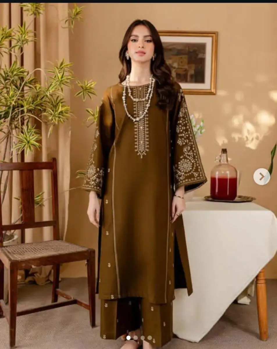 Assling Lawn Embroidered 2 Pcs Women’s Unstitched Suit – Brown | Front Embroidery, Plain Trouser (3.25 & 2.5 Gazz)