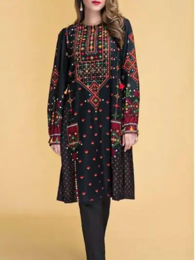 Assling Women’s 2 Pcs Unstitched Black Embroidered Lawn Suit – Front Embroidery Shirt & Plain Lawn Trouser (3.25 Gazz Shirt, 2.5 Gazz Trouser)
