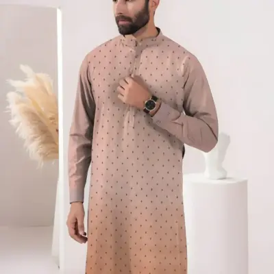 ClassicWear Men’s Unstitched Cotton Self Print Kurta Fabric – Winter Collection (3.5 Gazz Shirt, 2.25 Gazz Trouser, Peach)
