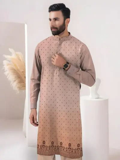 ClassicWear Men’s Unstitched Cotton Self Print Kurta Fabric – Winter Collection (3.5 Gazz Shirt, 2.25 Gazz Trouser, Peach)