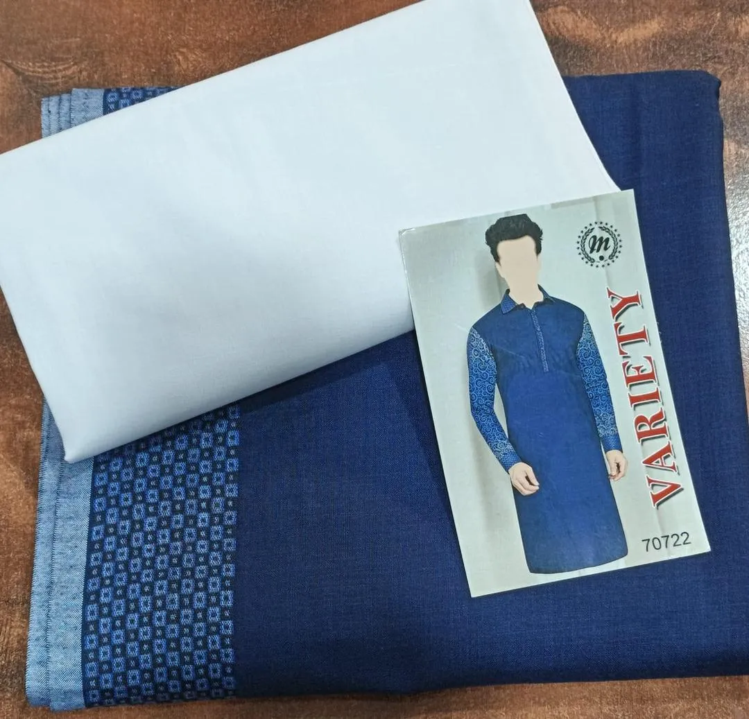 ClassicWear Men’s Unstitched Cotton Self Print Kurta Fabric – Winter Wear (3.5 Gazz Shirt, 2.25 Gazz Trouser, Blue)