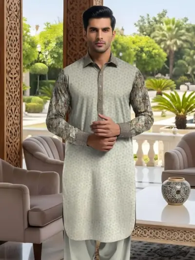 ClassicWear Men’s Unstitched Cotton Self Print Kurta Fabric – Winter Wear (3.5 Gazz Shirt, 2.25 Gazz Trouser, Off White)
