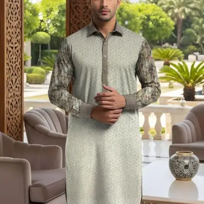 ClassicWear Men’s Unstitched Cotton Self Print Kurta Fabric – Winter Wear (3.5 Gazz Shirt, 2.25 Gazz Trouser, Off White)