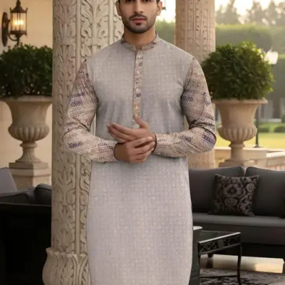 ClassicWear Men’s Unstitched Cotton Self Print Kurta Fabric – Winter Wear (3.5 Gazz Shirt + 2.25 Gazz Trouser, Off White)