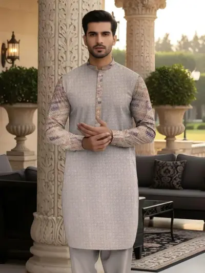 ClassicWear Men’s Unstitched Cotton Self Print Kurta Fabric – Winter Wear (3.5 Gazz Shirt + 2.25 Gazz Trouser, Off White)
