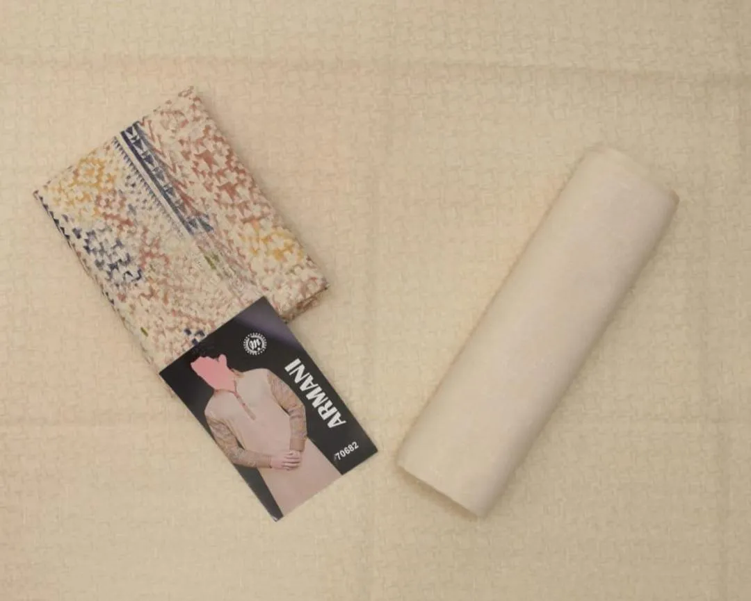 ClassicWear Men’s Unstitched Cotton Self Print Kurta Fabric – Winter Wear (3.5 Gazz Shirt + 2.25 Gazz Trouser, Off White)